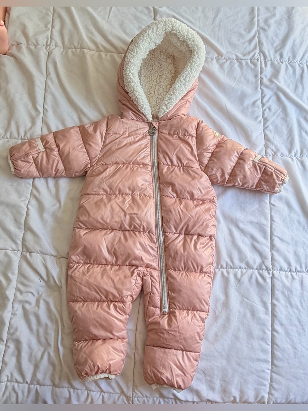 Michael Kors Baby Girls Pink Puffer Snowsuit – Size 0–6 Months